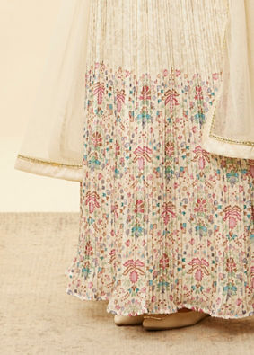 Soft Cream Floral Printed Sequined Dress image number 3